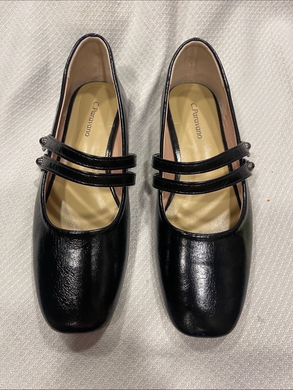 C.Paravano Black Double-Strap Mary Jane Flats Clara Size 36